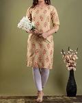 Peach Color Red/White Print Cotton Kurti S-M-L-XL Kurti Tunic #6201675